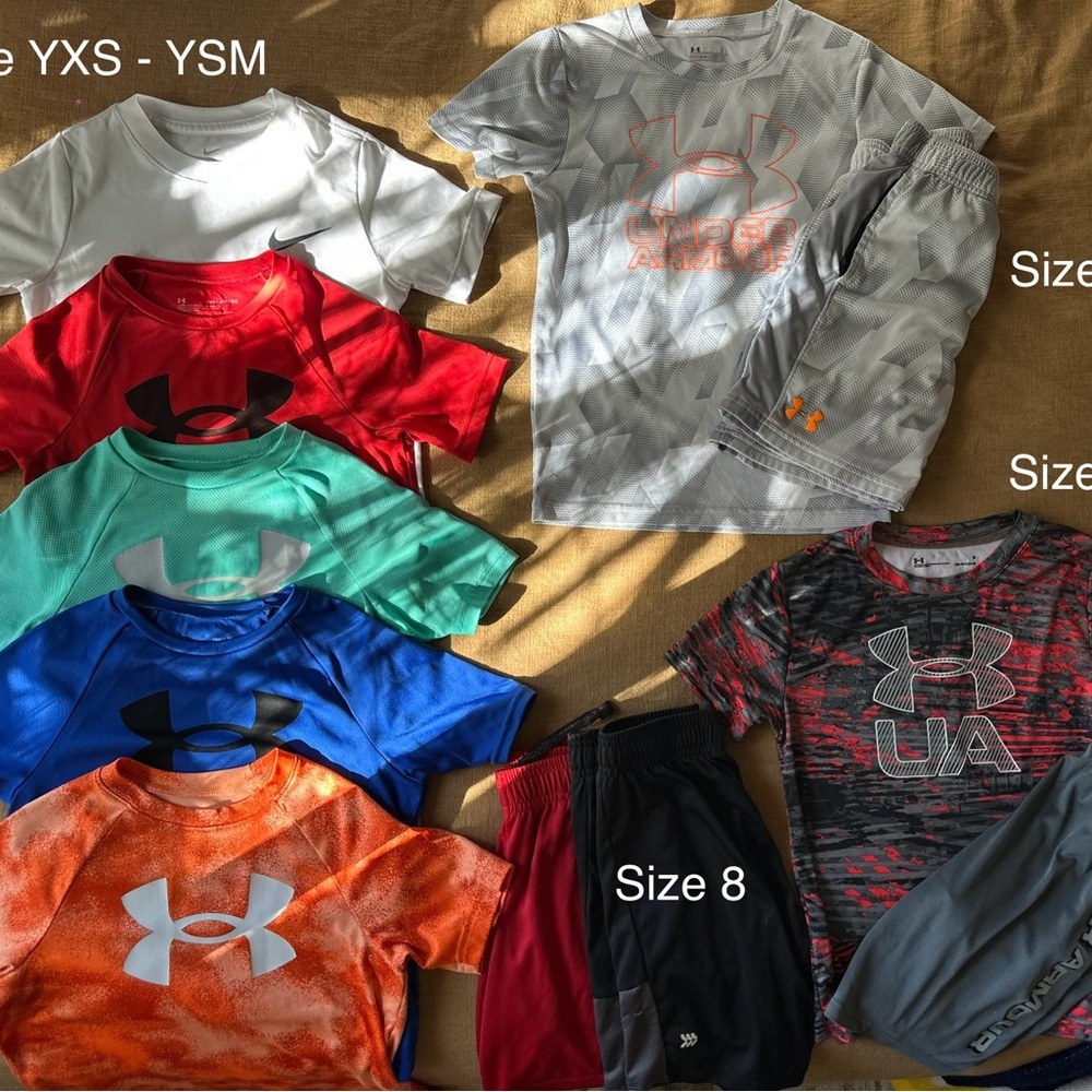 BUNDLE Under Armour Kids' Multi-Color Performance Tops and shorts